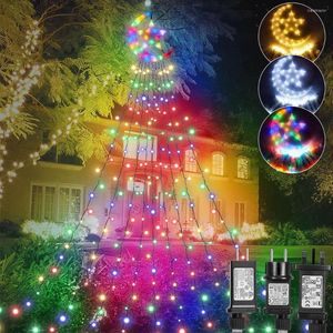 Sznurki świąteczne dekoracja księżyca gwiazda sznurka 8 trybów 350 LED Waterfall Tree Fairy Light z Topper Indoor Gren Timer Lighting