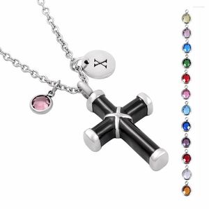 Pendant Necklaces IJD8350 Two Tone Stainless Steel Cremation Jewelry Pendants Cross Urn Necklace For Ashes With Letter And Birsthstone Charm