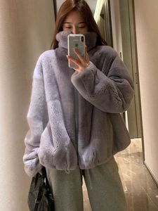 Faux Fur ry Zipper Solid Color Top Mink Coat Women's Autumn and Winter New Stand Collar Rabbit Fashion Clothing Y2209