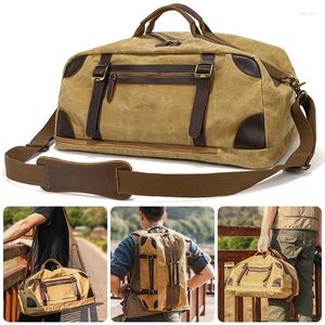 Duffel Bags Fashion Multi-Function Canvas Leather Travel Unisex Bagage Stor vattentät Duffle Tote Weekend Men Women School ryggsäck