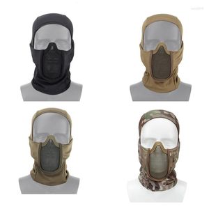 Bandanas Tactical Full Face Mask Balaclava Cap Motorcycle Army Paintball Headgear Metal Mesh Hunting Protective
