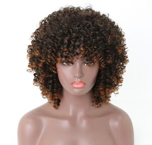 Korta afrikanska peruker i mitten av afro hår liten lockig peruk kvinnlig