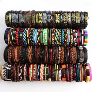 Bangle Fashion Retro Vintage Brown Ethnic Leather Bracelets Metal Cuff Colorful Jewelry For Women Men