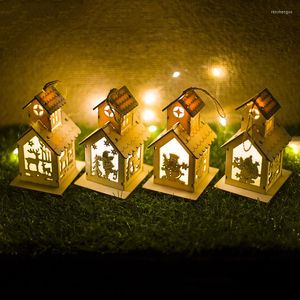 Juldekorationer år Ornament LED Light Chalet El Bar Xmas Tree Wood Pendants For Home