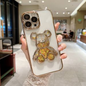 Transparent Glitter Bling Sequins Quicksand Cute Bear Cases For iPhone 14 13 12 11 Pro Max XS XR X iPhone14 Clear Silicone Covers