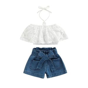 Clothing Sets Suits Clothes Kids Child Girls Summer Tube Top Halter Denim Shorts E16957