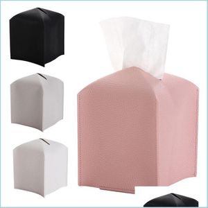 Tissue Boxes Napkins Durable Towel Office Black Color For Car Kitchen Pu Leather Paper Box Holder Napkin Dispenser Drop Delivery 202 Dhzym