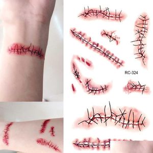 Libri di tatuaggi Autoadesivo del tatuaggio temporaneo Horror Gatto Pipistrello Terrore Ferita Sangue realistico Ferita Cicatrice Per Halloween Trucco Corpo A Topscissors Dht0S