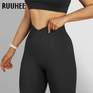 Kıyafetler Crossover Sakinsiz Katı Egzersiz Kadınlar Fiess Yoga Pantolonları İçin Tozluk Scrunch Butt Tozluklar T220930