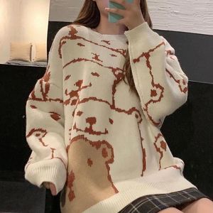 Women's Sweaters Autumn Winter Bear Embroidery O-neck Thick Warm Pullover Sweater Women Korean Style Basic Couples Cute Knitted