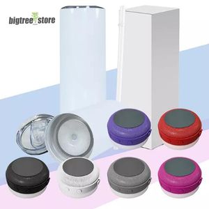 Copo de alto-falante Bluetooth de sublimação de 20 onças em branco STRAIGHT Music Cup White Travel Mug garrafa de água portátil sem fio inteligente com canudo e tampa