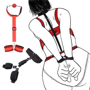 Sex toys masager Massager Vibrator Female Handcuff Neck Collar Wrist Mouth Gag Strap Fetish Sm Toys Woman Couples Bdsm Bondage Set Restraint Adult Game S9EI