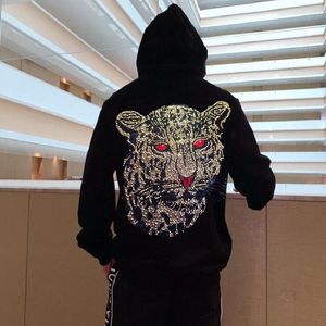 Men's Hoodies Winter Design Men's Hoodie Warm Cotton Oversized Diamond Craft Leopard Style Sweatshirt Tops