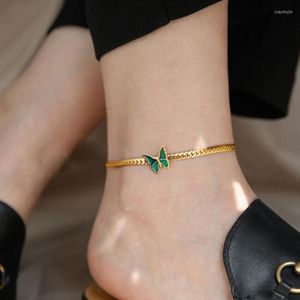 Ankletter 2022 Rostfritt st￥l Fashion Upcale Jewelry Welding Green Futterfly Charms Tjocka kedjekokerhalsband f￶r kvinnor