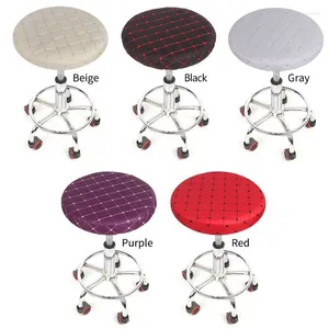 Chair Covers Cushion Cover Round Bar Stool Solid Color Elastic Seat Protector Cotton Fabric For Home Sli