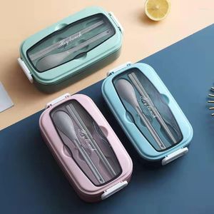 Dinnerware Sets 800ML Lunch Box Stainless Steel Liner With Lid Sealed Microwave Oven Heating Office Worker Convenient Buckle