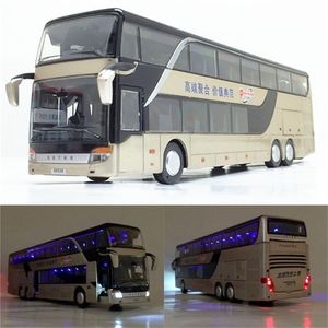 Diecast Model car Sale High quality 1 32 alloy pull back bus model high imitation Double sightseeing flash toy vehicle 220930