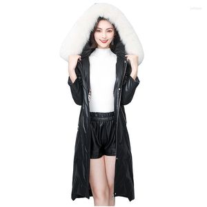 Women's Down Casual Thick Sheepskin Real Leather Women Jacket 2022 Vinter stor storlek varm huva mode Kvinnor NBH506