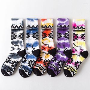 Men's Socks Tie Dye Print Cotton Crew Men Fashion Colorful Funny Running Sports Comfortable Happy Harajuku Streetwear Hip Hop