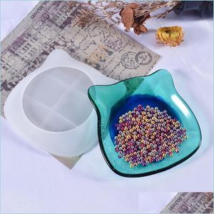 Molds Sile Mold Cat Head Shaped Tray Plate Container Case Box Resin Diy Crystal Epoxy Mod For Jewelry Storage Drop Deliver Ffshop2001 Dhfwb