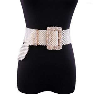B￤ltesdesigner lyxig mode h￶gkvalitativ handgjorda stickimitation Pearl Women's Belt Decorative Dress Wide Midje Chain Strap