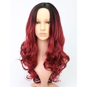 ワインレッドウィッググラデーションカラーナチュラルウェーブロングカーリーヘアファクトリー卸売