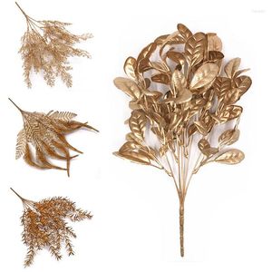 Dekorative Blumen Simulation Blätter Künstliche Pflanze Gold Silber Weihnachtsschmuck Hochzeitsbevorzugung Gefälschte Pflanzen Blumenzubehör Partydekoration