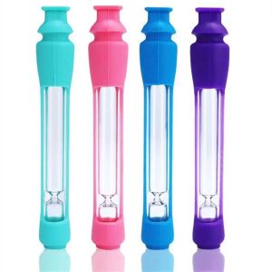 Bongo de água transparente para cachimbo One Hitter com estojo de silicone Tubo para cachimbos de mão para tabaco Acessórios para narguilé526u250H215H