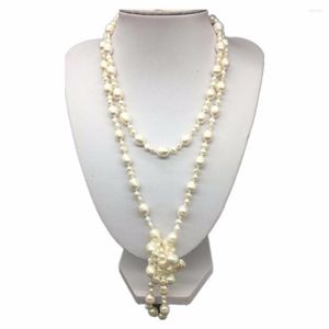 Chains Wholesales Designer Long Natural 4mm 7-8MM White Freshwater Cultured Pearl Necklace 50" Fashion Jewelry Gift