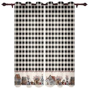 Curtain Country Star Berry Retro Black Plaid Curtains For Living Room Kitchen Window Luxury Bedroom Kids