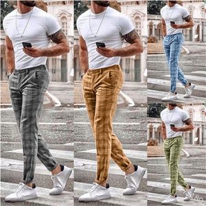 Men's Pants Men's Plaid Men Fashion Easy Matching Business Casual Straight Suit Trousers Trend /Green/Gray/Yellow Jogging