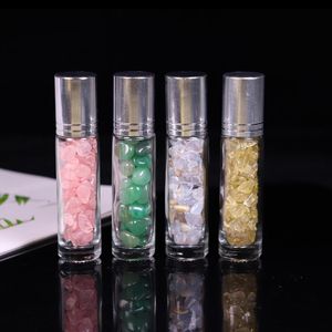 10ml Natural Crystal Gemstone Essential Oil Roller Ball Bottles Transparent Perfumes Oil Liquids Roll On Bottles RRE14625