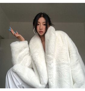 Women's Fur Faux Winter Warm Coat Oversized Thick White Fluffy Women Long Sleeve Loose Casual Stylish Korean Fashion Streetwear Overcoat HKD230727