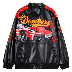 Kurtki męskie 2022 Kurtka motocyklowa Wyścigi wyścigowe haft vintage pu skórzany Hip Hop Streetwear Punk College Varsity Biker Coats