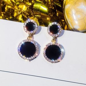 Bengelen oorbellen fijne sieraden thai kleur naald zwart ronde vrouwelijk kristal van swarovskis temperament glanzende fit vrouwen