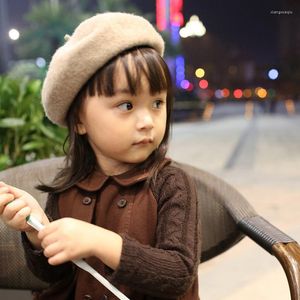 Hats Baby Kids Girls Beret French Artist Warm Wool Winter Beanie Hat Retro Vintage Plain Solid Color Elegant