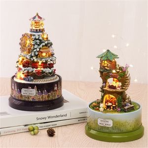 Decorative Objects Figurines Cute Room Diy Rotating Music Box Manual Assembly Intelligence Development Children Toys Romantic Gift Valentine's Day Present 220930