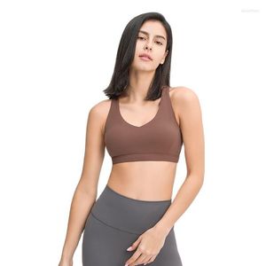 Bustiers & Corsets 2022 Product Sexy V-Neck Sports Bra Gathers Breathable Y-Shaped Beautiful Back Solid Color Underwear Women