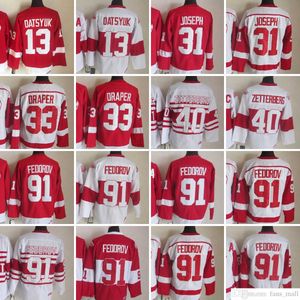 Movie CCM Vintage Ice Hockey 91 Sergei Fedorov Koszulki szyte 13 Pavel Datsyuk 31 Curtis Joseph 33 Kris Draper 40 Henrik Zetterberg Jersey Red White Men