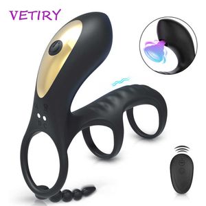 Itens de beleza pênis vibrating ring 10 modos cock clitoris estimulação tardio ejaculação tempo de controle remoto atraso brinquedos sexy para homem