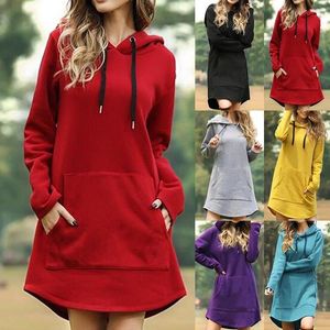 Felpe con cappuccio da donna 2022 Abiti da donna in autunno Felpe con cappuccio a maniche lunghe da tasca casual Felpe con cappuccio oversize allentate Abito aderente Abito