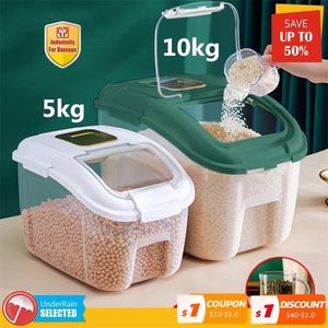 Storage Bottles Jars 5KG 10KG Kitchen Container Bucket Insect-Proof Moisture-Proof Rice Box Grain Sealed Jar Home Pet Dog Food Store 220930