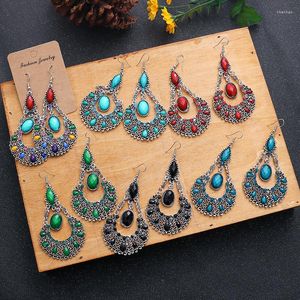 Dangle Earrings Retro Silver Color Metal Hollow Waterdrop For Women Thailand Boho Ethnic Rhinestone Statement Jewelry