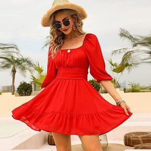 Casual Dresses Summer Woman's Sexy Backless Soe Up Splicing Ruffle A-Line kjol Sju-punkts lykta ￤rm kvinnor strand sundressCasual