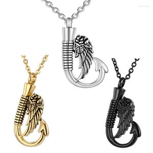 Pendant Necklaces Stainless Steel Feather Fishhook Cremation Urn Necklace Geometric Ashes Keepsake Memorial Jewelry Drop