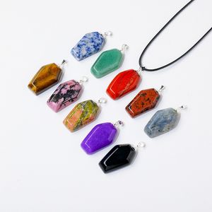 Natural Crystal Healing Stone Pendant Halloween Charms Coffin Crafts Necklace Lucky Jewelry