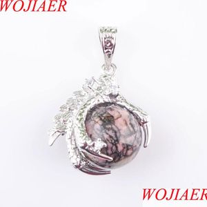 Anhänger Halsketten Natürliche Drachenklaue Anhänger Runde Rhodochrosit Steine Pendum Halskette Für Männer Frauen Schmuck Reiki Amet Geschenk N3110 DHFE5