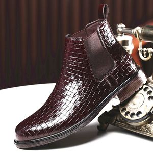 British Chelsea Boots 남자 신발 패션 캐주얼 클래식 단색 Pu Plaid 직조 패턴 원 페달 거리 야외 매일 AD336