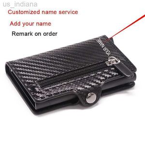 Wallets Custom Anti-theft Carbon Fiber Holder Men Slim Wallet Organizer Zipper Coins Pocket RFID Cardholder with Money Clips L220929