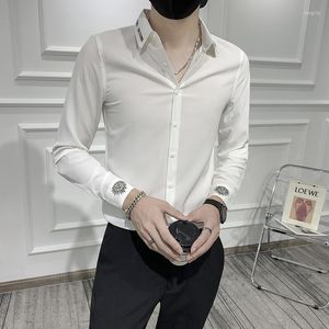 Men's Casual Shirts White Gentleman Dress Black Elegant Fashion Mens Clothing For Young Men Dating Party Wear Korean Boy Social Club Outfits